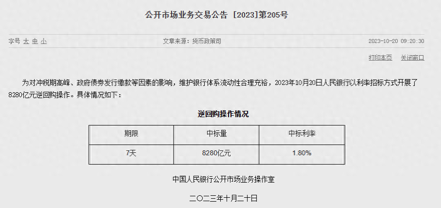 央行公开市场今日净投放7330亿元人民币